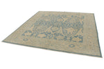 8x8 Blue and Ivory Turkish Oushak Rug