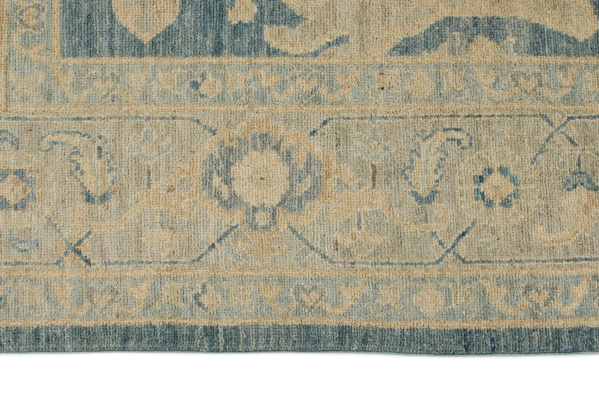 8x8 Blue and Ivory Turkish Oushak Rug
