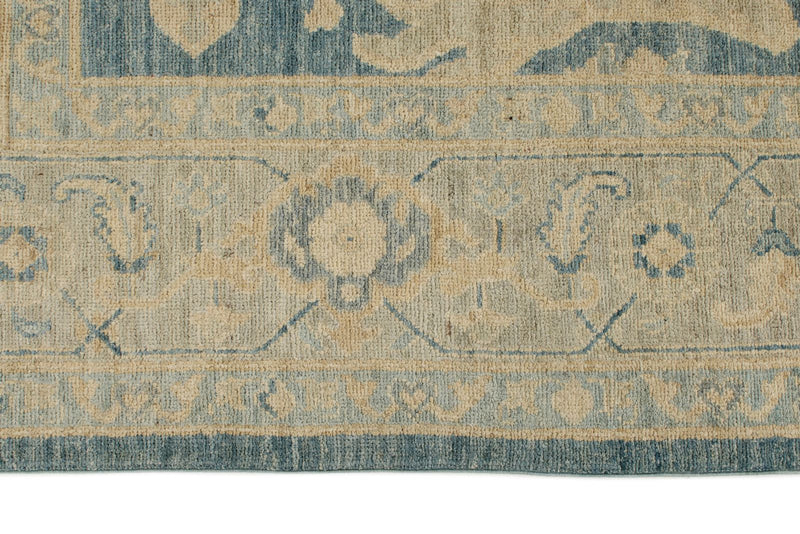 8x8 Blue and Ivory Turkish Oushak Rug