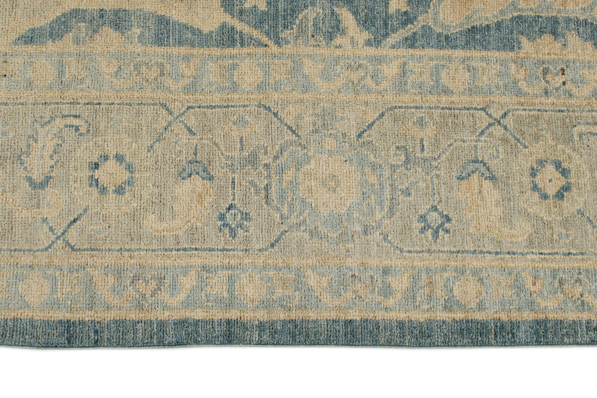 8x8 Blue and Ivory Turkish Oushak Rug