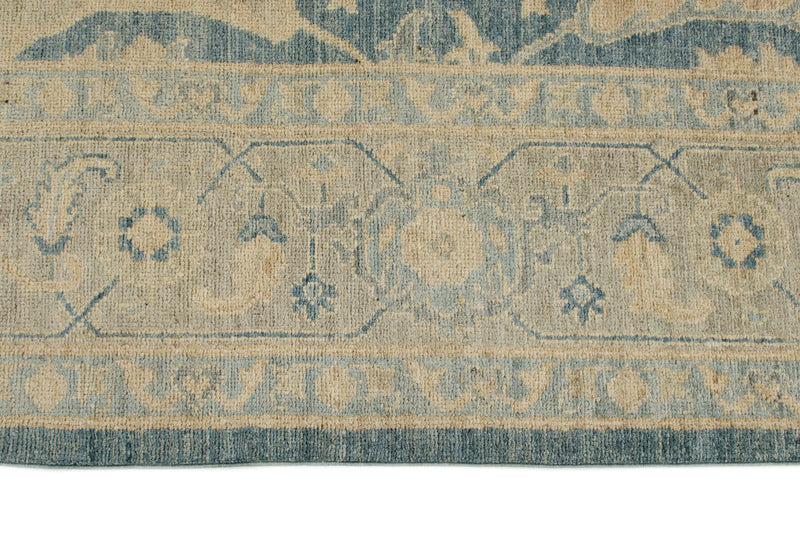 8x8 Blue and Ivory Turkish Oushak Rug