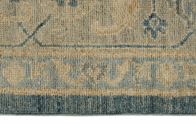 8x8 Blue and Ivory Turkish Oushak Rug