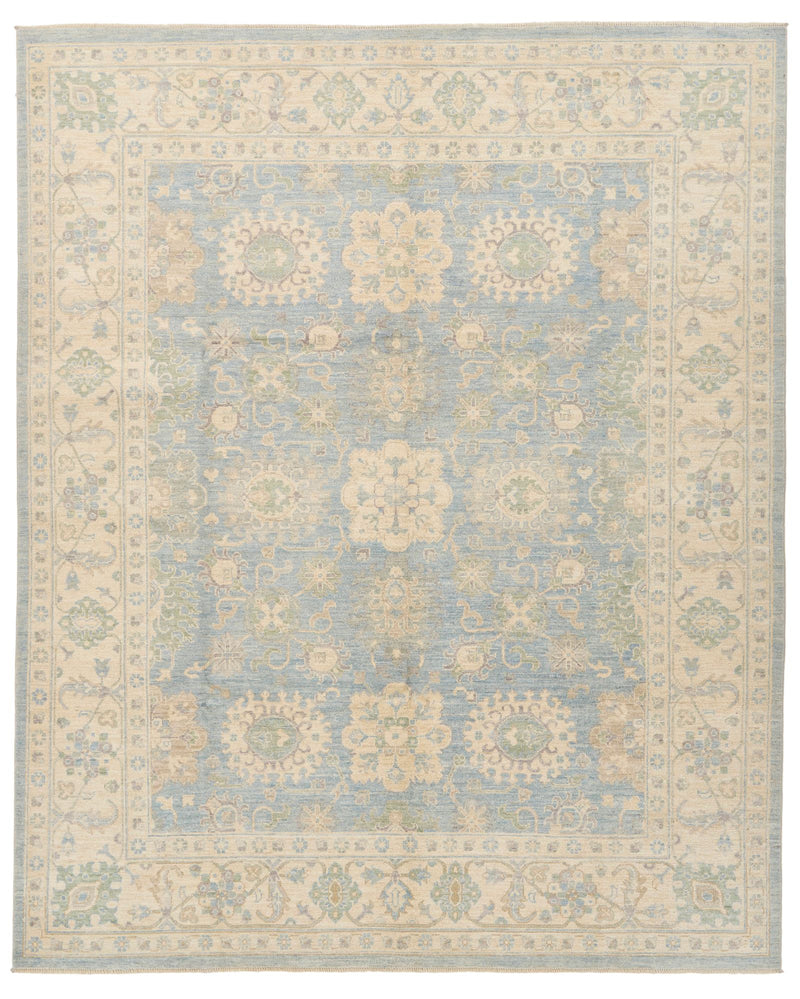 8x10 Blue and Ivory Turkish Oushak Rug