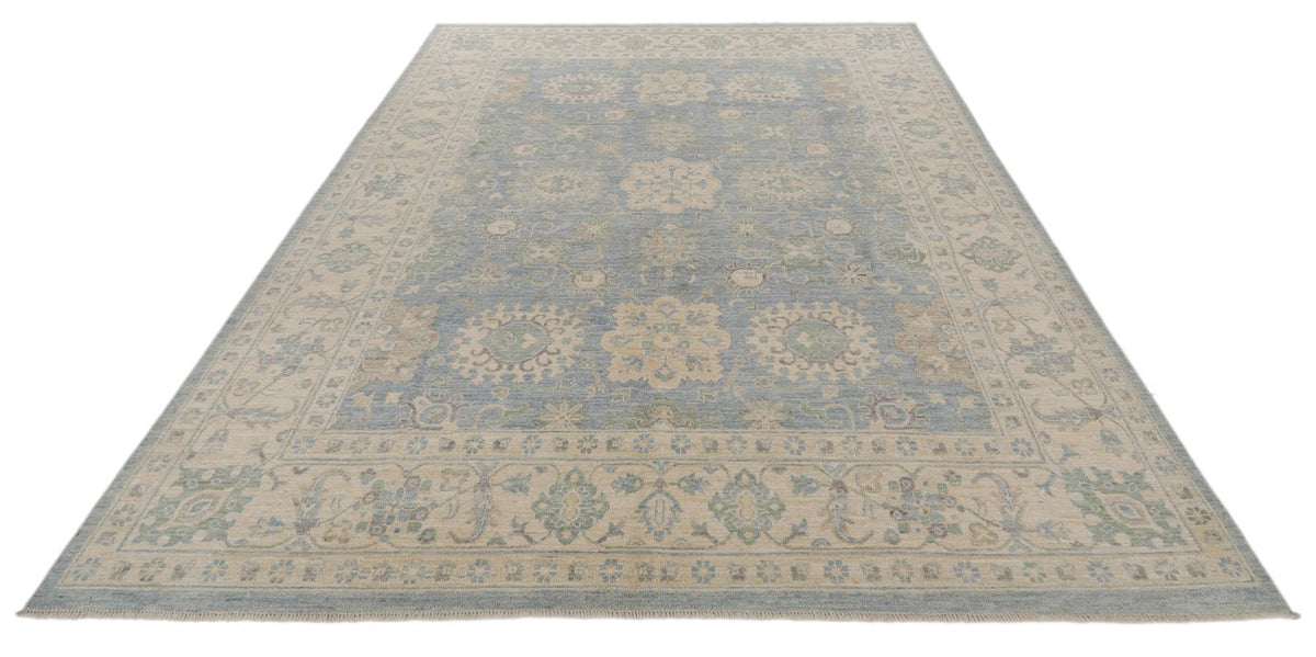 8x10 Blue and Ivory Turkish Oushak Rug