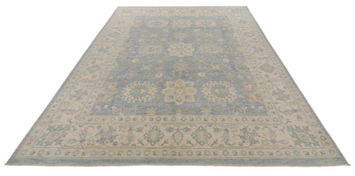 8x10 Blue and Ivory Turkish Oushak Rug