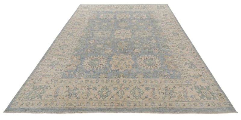 8x10 Blue and Ivory Turkish Oushak Rug