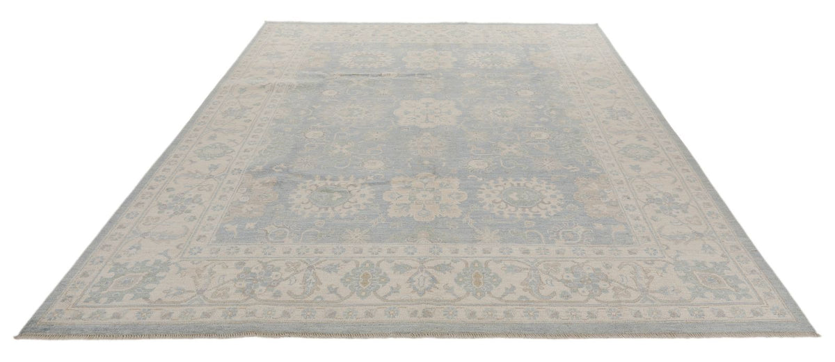 8x10 Blue and Ivory Turkish Oushak Rug