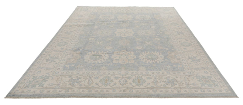 8x10 Blue and Ivory Turkish Oushak Rug