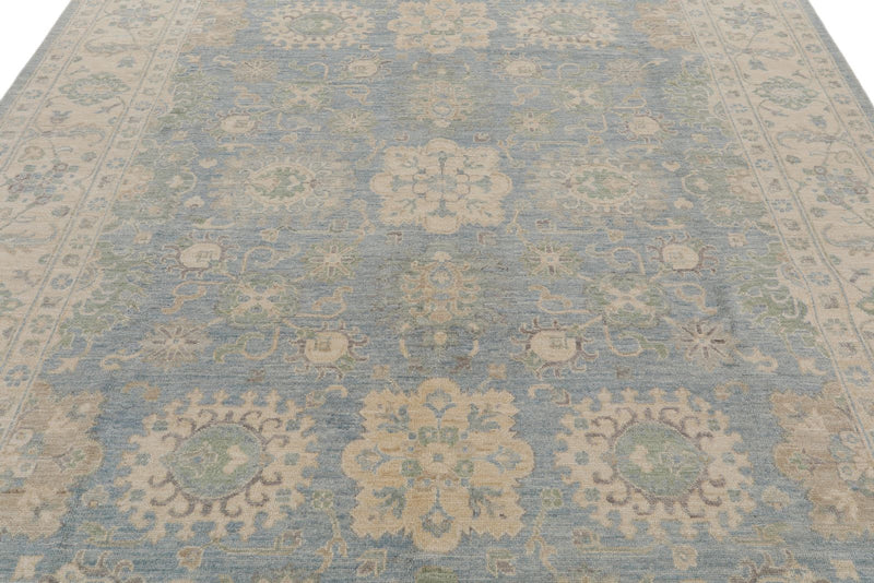 8x10 Blue and Ivory Turkish Oushak Rug