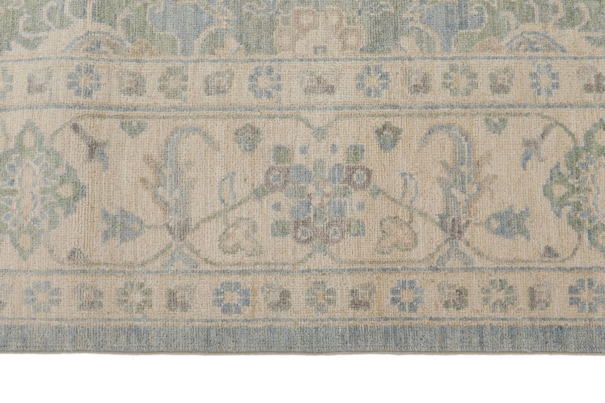 8x10 Blue and Ivory Turkish Oushak Rug