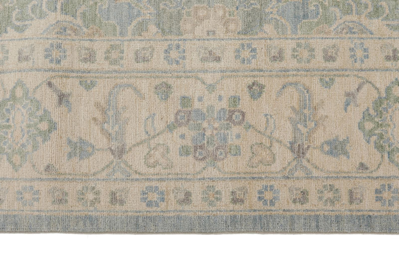 8x10 Blue and Ivory Turkish Oushak Rug