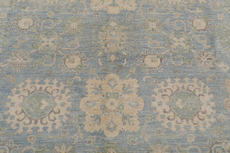 8x10 Blue and Ivory Turkish Oushak Rug