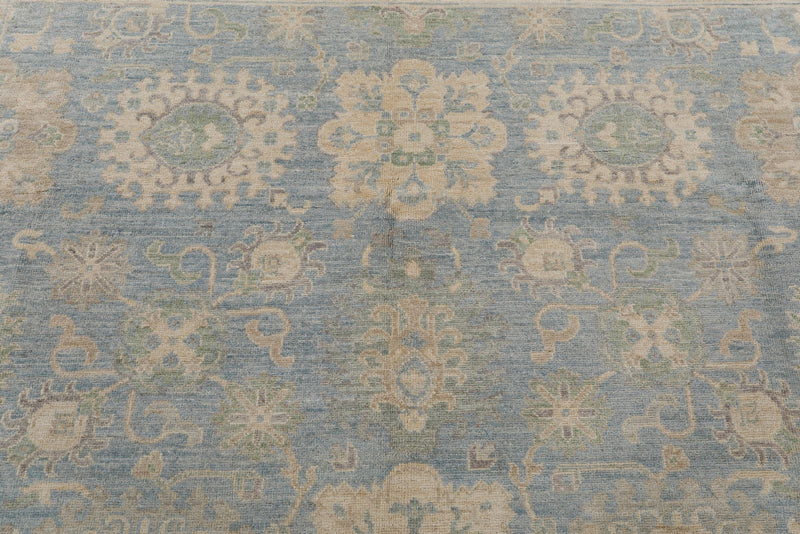 8x10 Blue and Ivory Turkish Oushak Rug