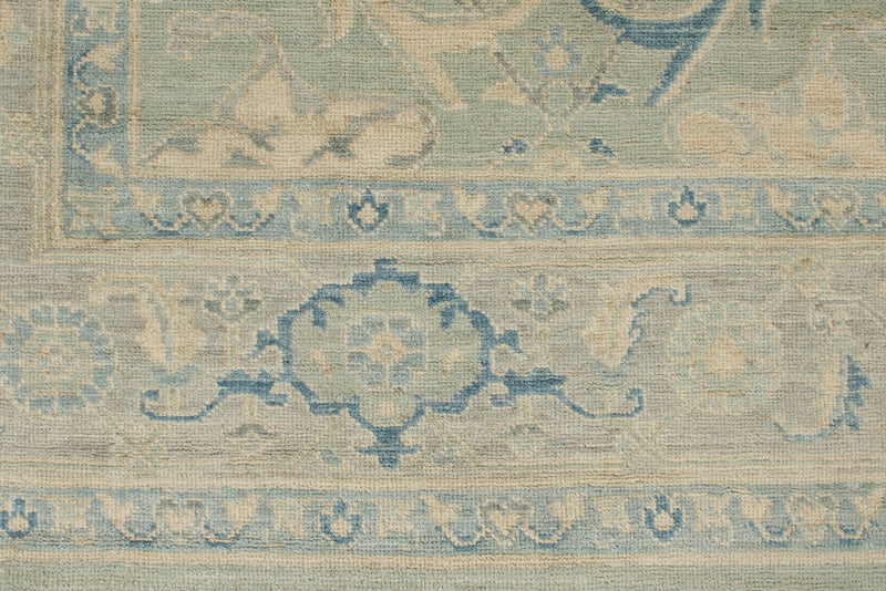 8x10 Light Olive Green and Ivory Turkish Oushak Rug
