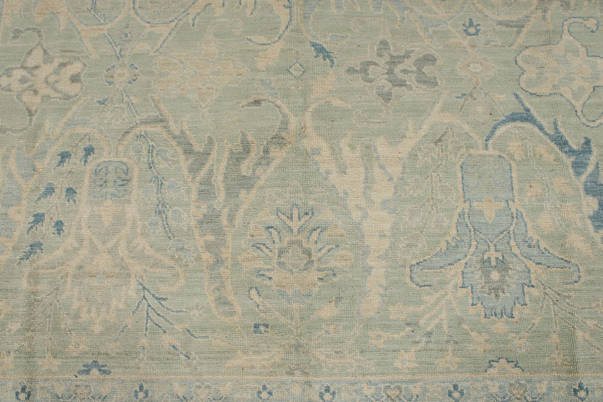 8x10 Light Olive Green and Ivory Turkish Oushak Rug