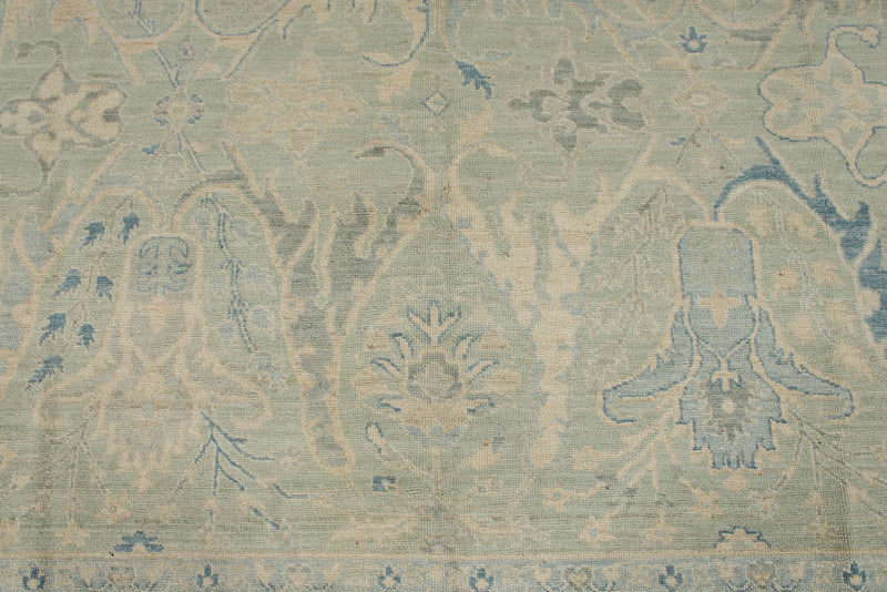 8x10 Light Olive Green and Ivory Turkish Oushak Rug