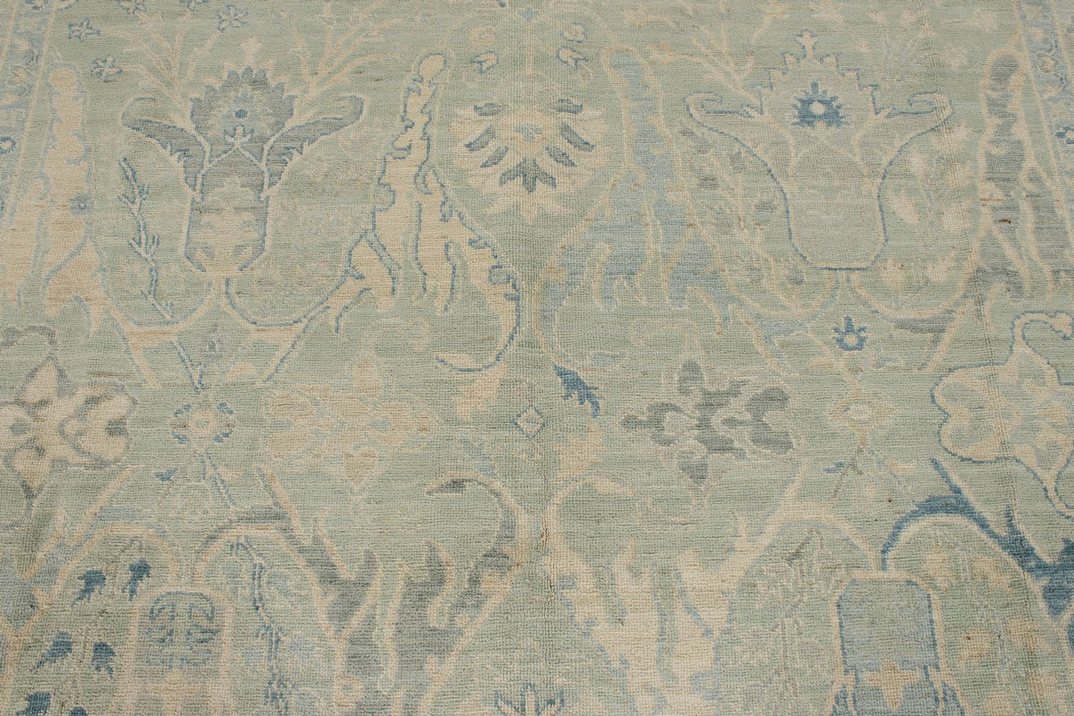 8x10 Light Olive Green and Ivory Turkish Oushak Rug