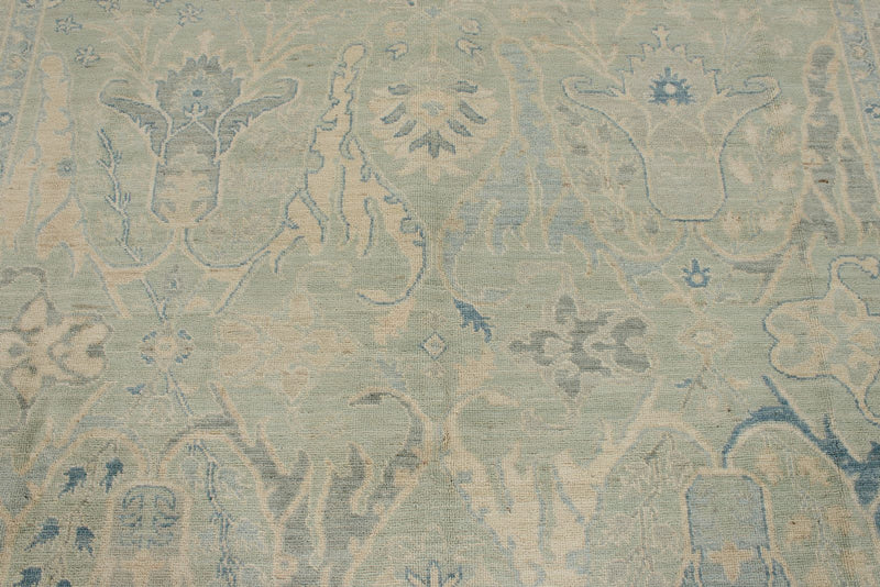 8x10 Light Olive Green and Ivory Turkish Oushak Rug