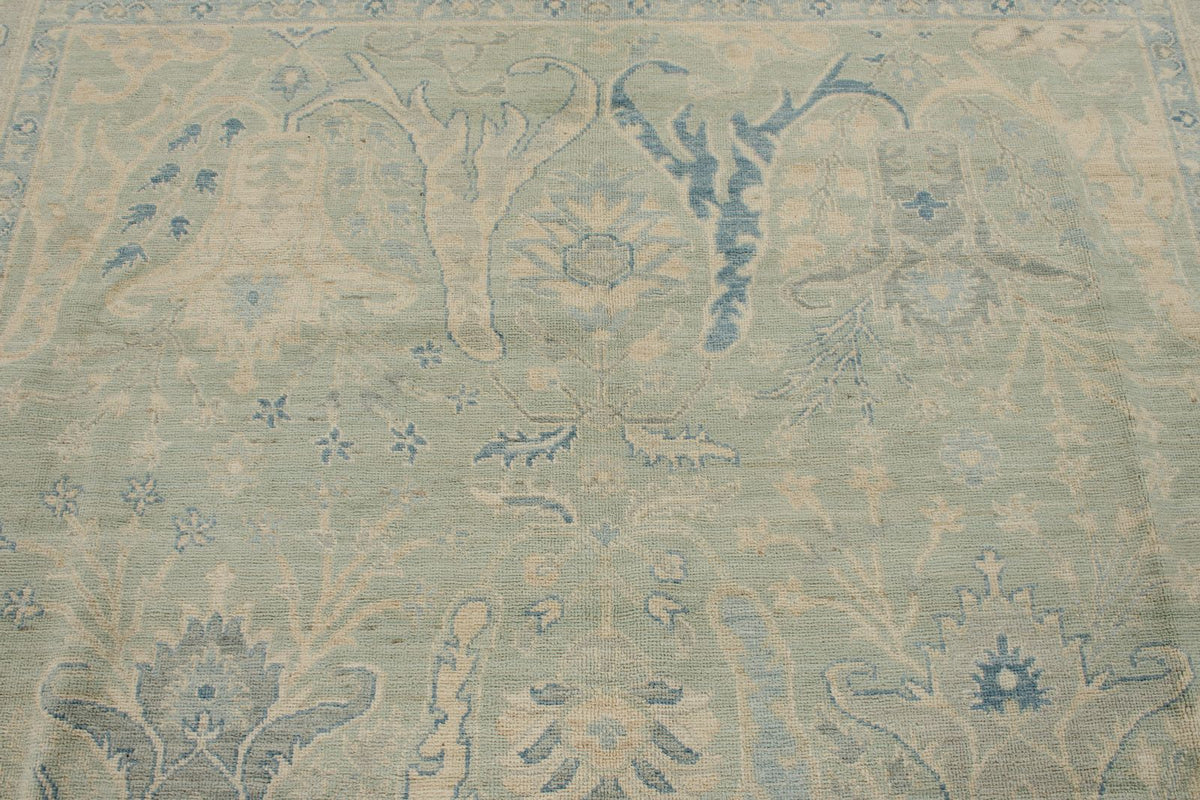 8x10 Light Olive Green and Ivory Turkish Oushak Rug