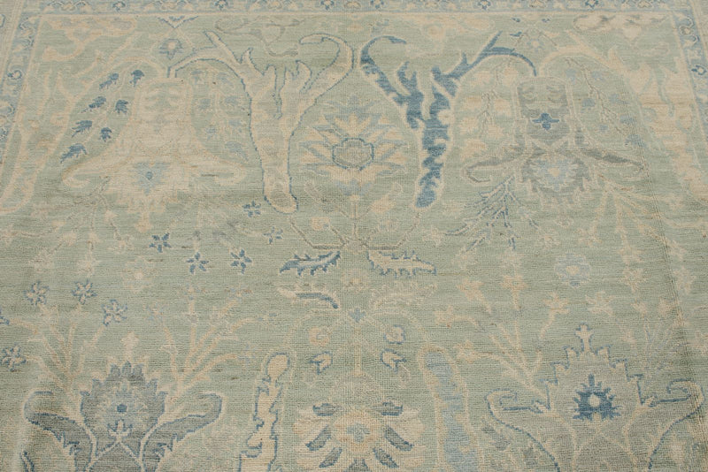 8x10 Light Olive Green and Ivory Turkish Oushak Rug