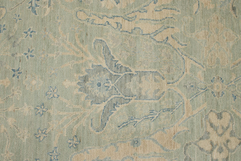 8x10 Light Olive Green and Ivory Turkish Oushak Rug