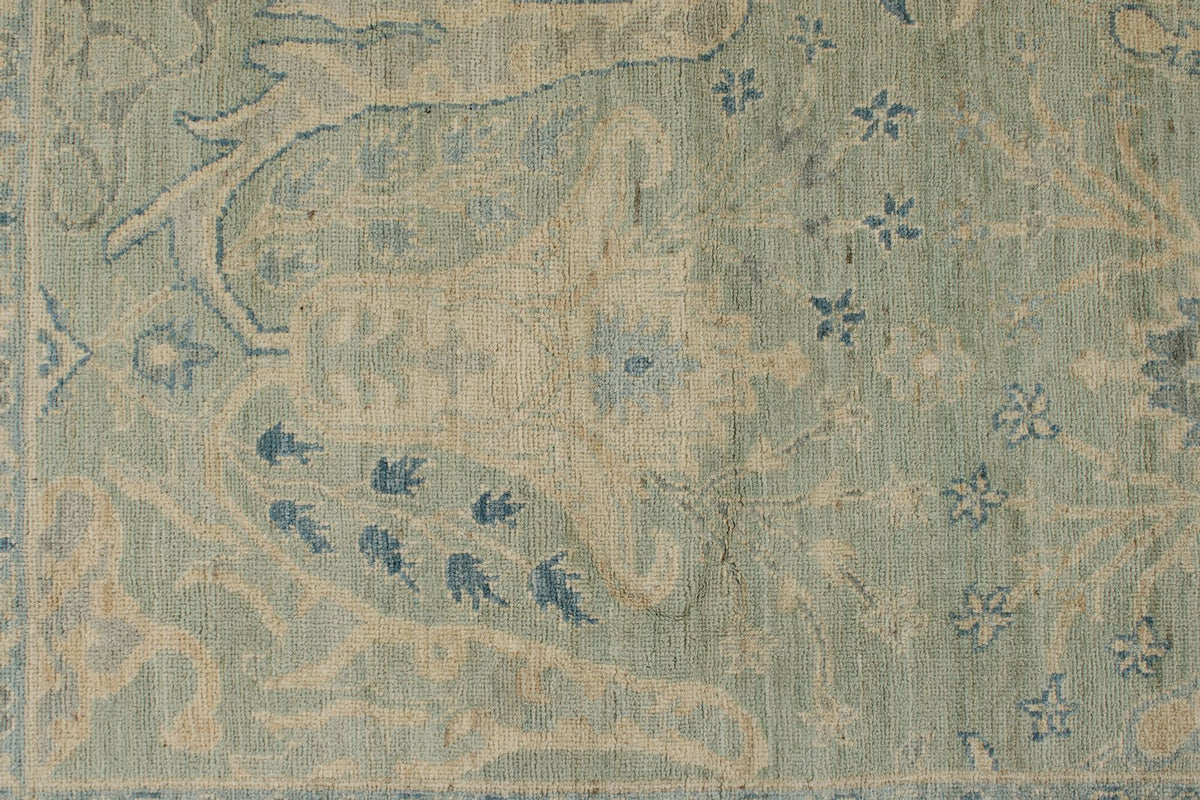 8x10 Light Olive Green and Ivory Turkish Oushak Rug
