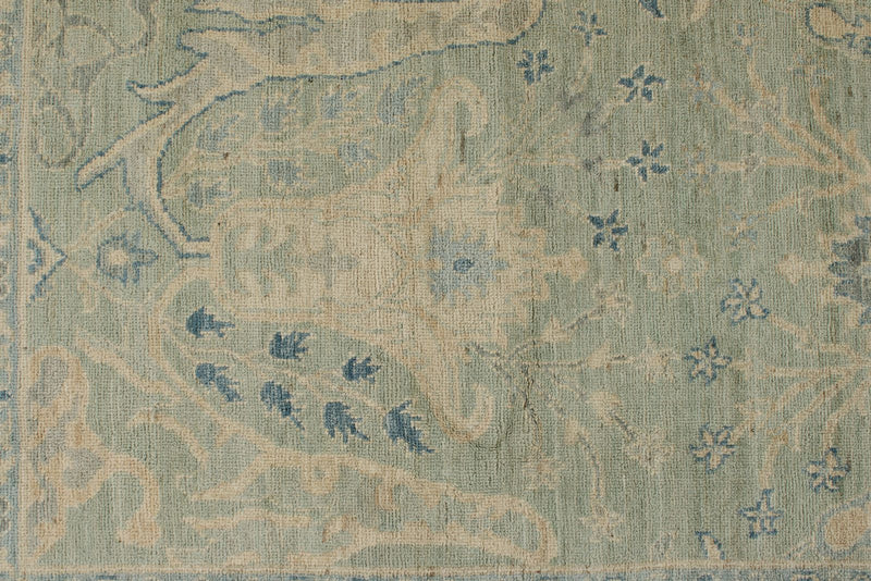 8x10 Light Olive Green and Ivory Turkish Oushak Rug