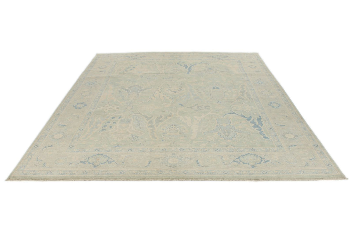 8x10 Light Olive Green and Ivory Turkish Oushak Rug