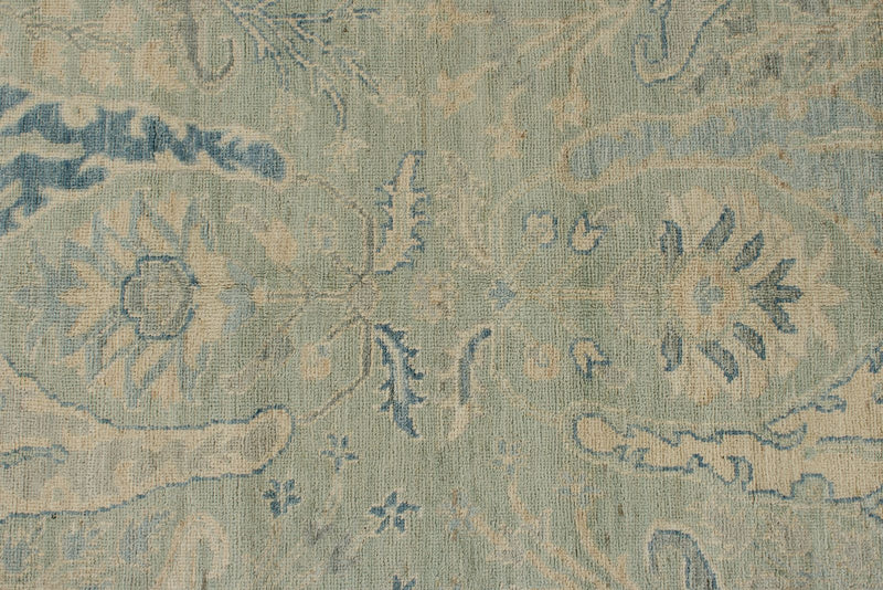 8x10 Light Olive Green and Ivory Turkish Oushak Rug