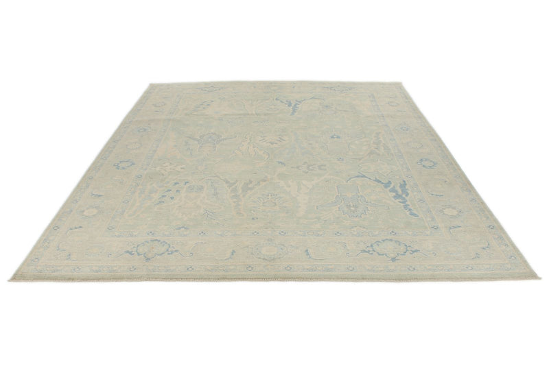 8x10 Light Olive Green and Ivory Turkish Oushak Rug