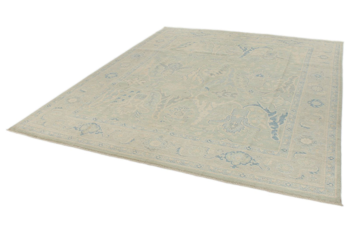 8x10 Light Olive Green and Ivory Turkish Oushak Rug