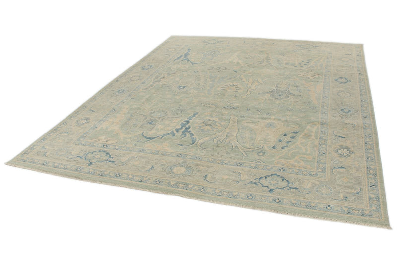 8x10 Light Olive Green and Ivory Turkish Oushak Rug