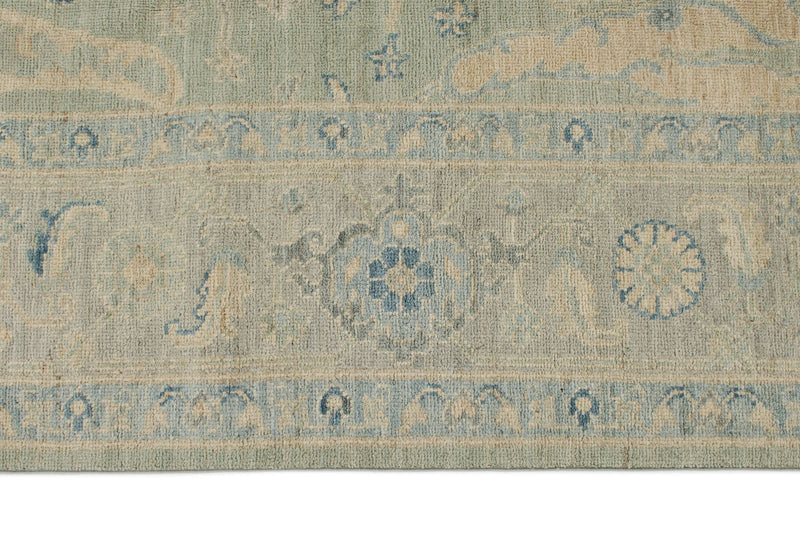 8x10 Light Olive Green and Ivory Turkish Oushak Rug