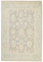 6x9 Light Gray and Blue Turkish Oushak Rug