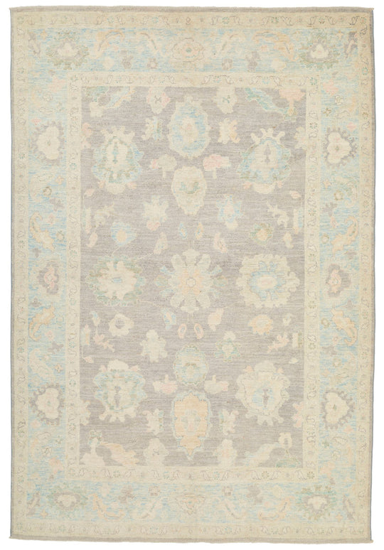 6x9 Light Gray and Blue Turkish Oushak Rug