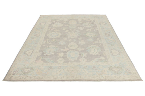 6x9 Light Gray and Blue Turkish Oushak Rug