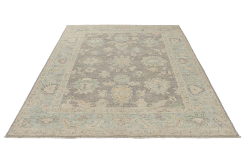 6x9 Light Gray and Blue Turkish Oushak Rug