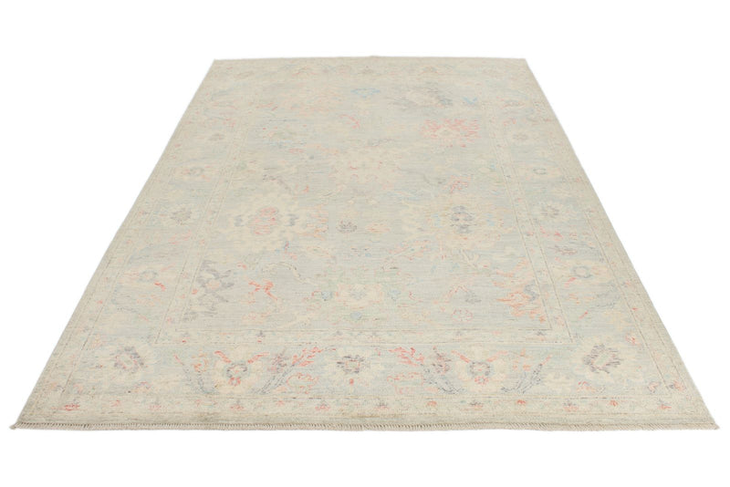 6x9 Light Gray and Light Blue Turkish Oushak Rug