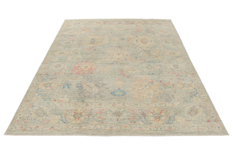 6x9 Light Gray and Light Blue Turkish Oushak Rug