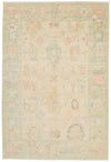 6x9 Green and Beige Turkish Oushak Rug