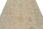 6x9 Green and Beige Turkish Oushak Rug