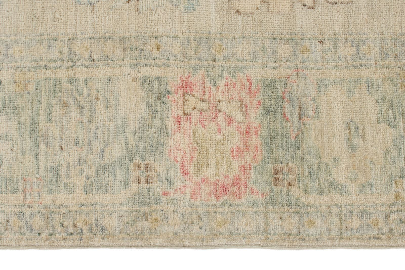 6x9 Green and Beige Turkish Oushak Rug