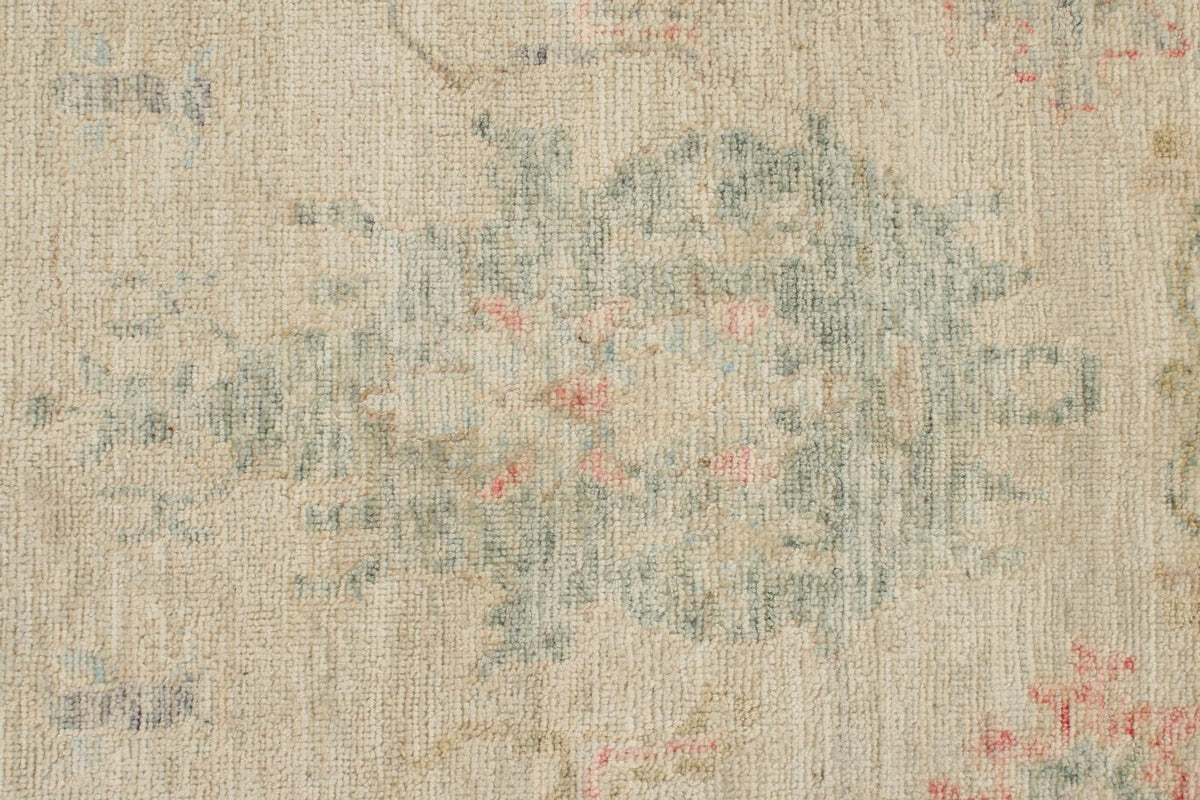 6x9 Green and Beige Turkish Oushak Rug