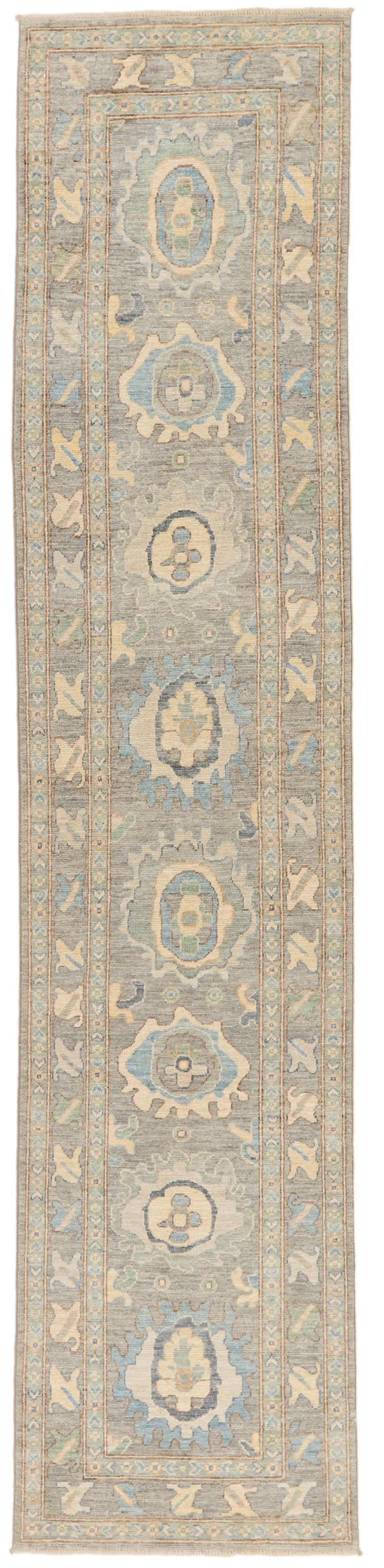 3x12 Light Gray and Ivory Turkish Oushak Runner