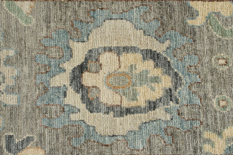 3x12 Light Gray and Ivory Turkish Oushak Runner