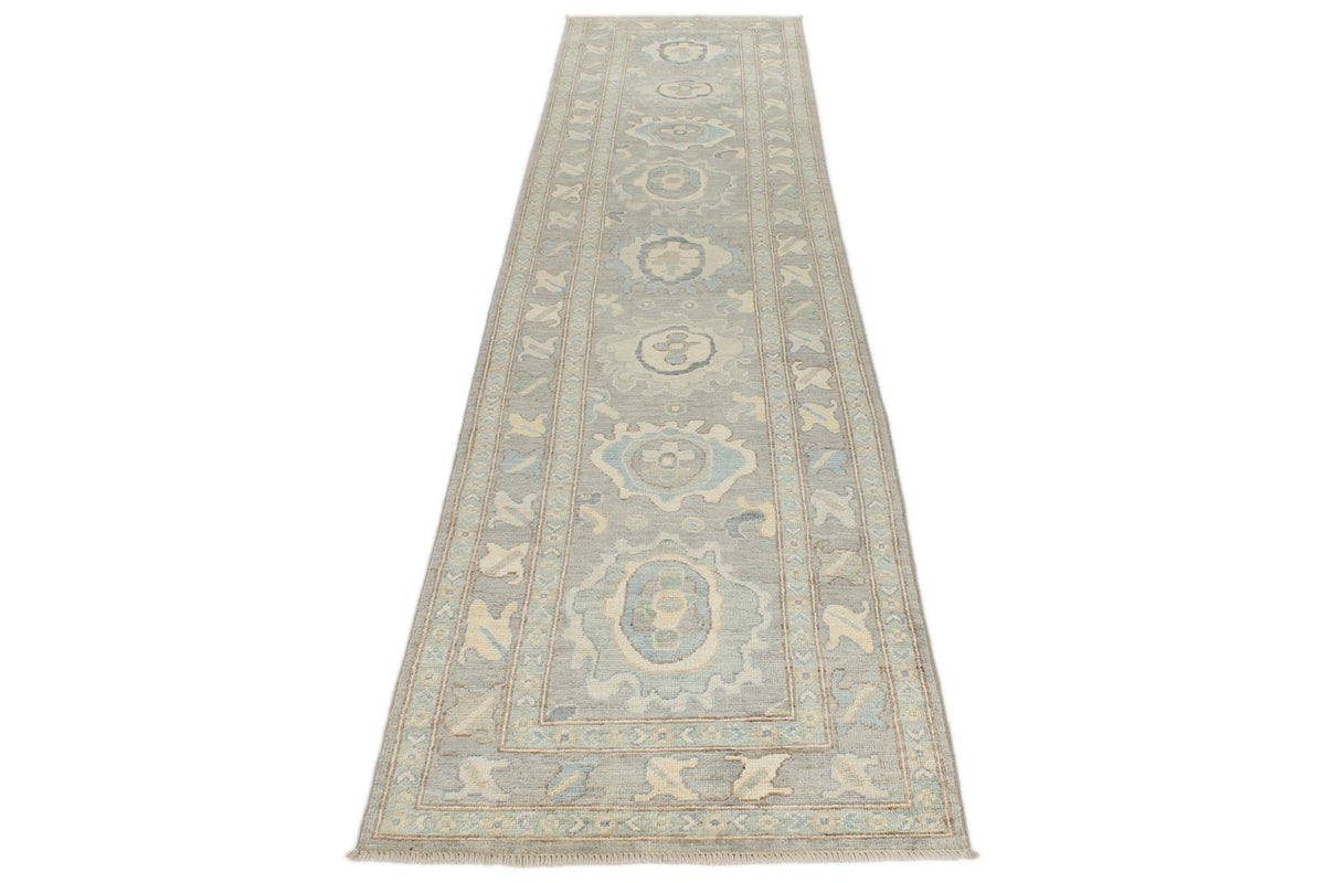 3x12 Light Gray and Multicolor Oushak Runner
