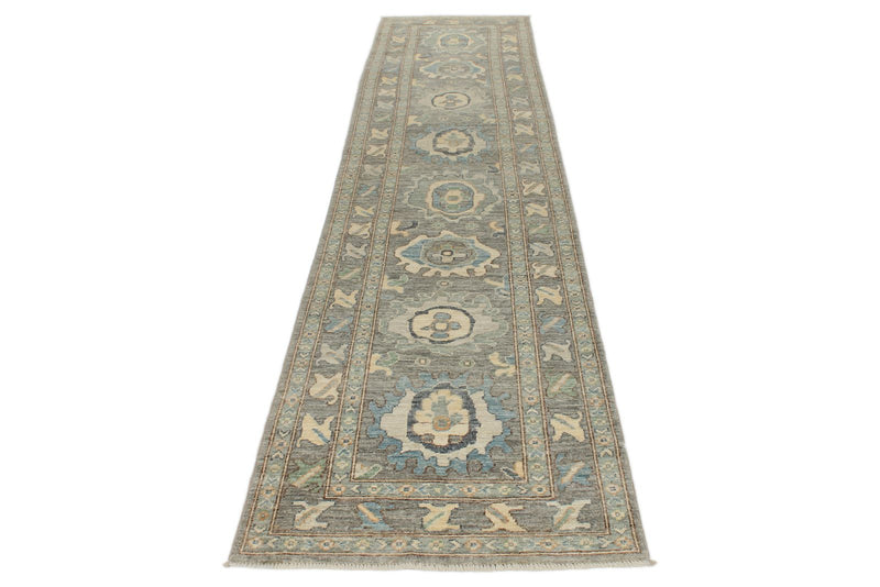 3x12 Light Gray and Ivory Turkish Oushak Runner