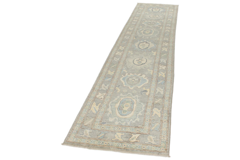 3x12 Light Gray and Ivory Turkish Oushak Runner
