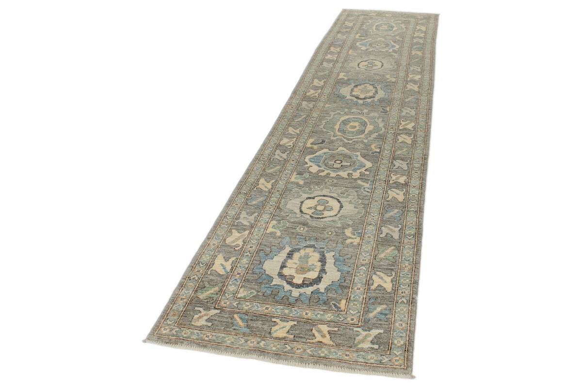 3x12 Light Gray and Multicolor Oushak Runner