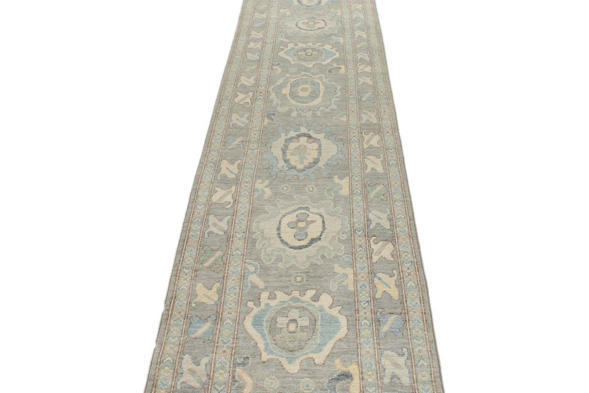 3x12 Light Gray and Multicolor Oushak Runner